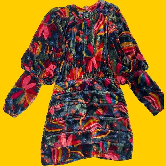 FARM Rio Black Banana Sky Velvet Dress - Size Medium - Picture 1 of 9